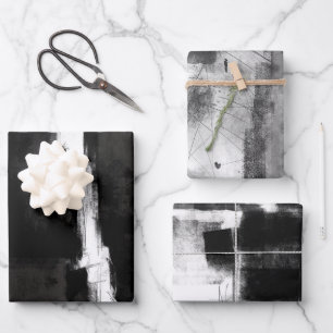 Modern Black White Grey Rustic Abstract s2 Inpakpapier Vel