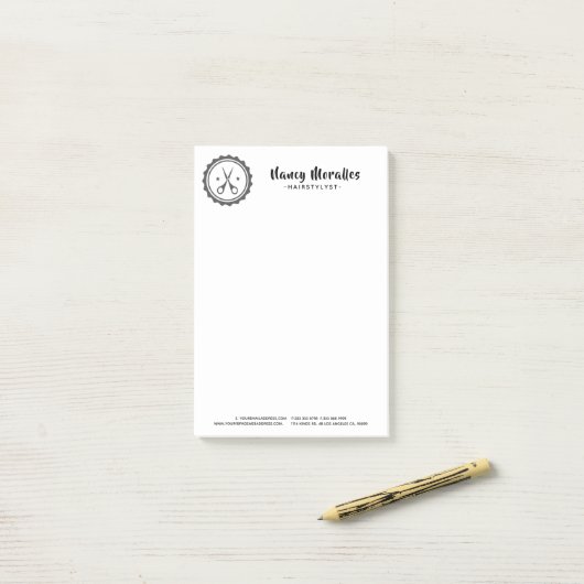 Modern Black & White Haarstylist Scissors Logo Post-it® Notes (Op bureau)