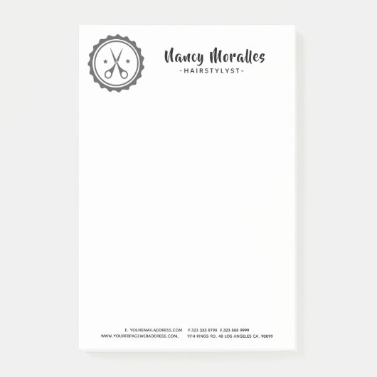 Modern Black & White Haarstylist Scissors Logo Post-it® Notes (Voorkant)