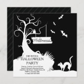Modern Black White Halloween Party Invitation Kaart (Voorkant / Achterkant)