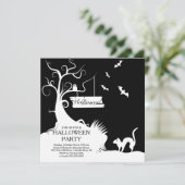 Modern Black White Halloween Party Invitation Kaart (Staand voorkant)