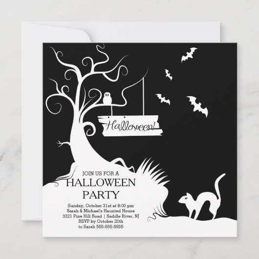 Modern Black White Halloween Party Invitation Kaart (Voorkant)