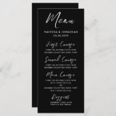 Modern Black White Hand Lettered Script Wedding Menu (Voorkant / Achterkant)