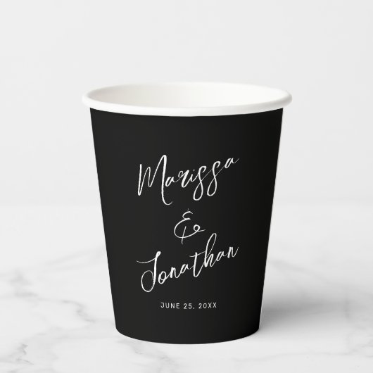 Modern Black White Hand Lettered Script Wedding Papieren Bekers (Achterkant)