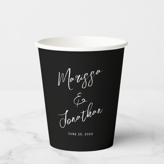 Modern Black White Hand Lettered Script Wedding Papieren Bekers (Voorkant)
