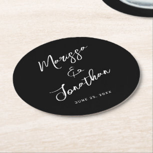 Modern Black White Hand Lettered Script Wedding Ronde Kartonnen Onderzetter