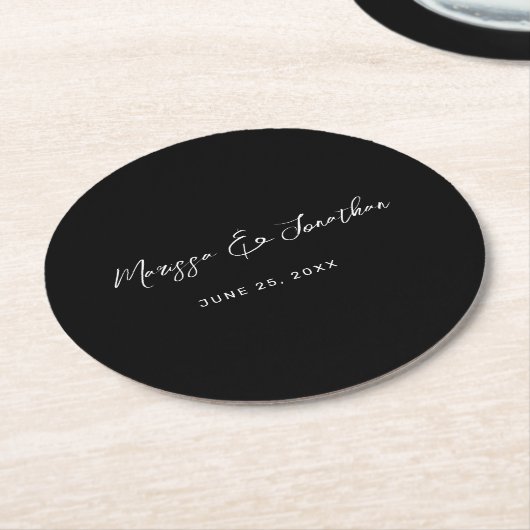 Modern Black White Hand Lettered Script Wedding Ronde Kartonnen Onderzetter (Gebogen)