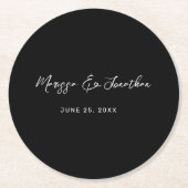 Modern Black White Hand Lettered Script Wedding Ronde Kartonnen Onderzetter (Voorkant)