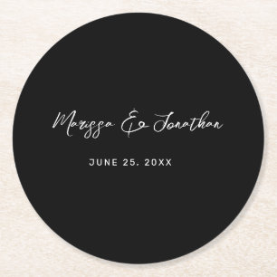 Modern Black White Hand Lettered Script Wedding Ronde Kartonnen Onderzetter