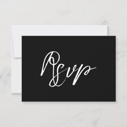 Modern Black White Hand Lettered Script Wedding RSVP Kaartje (Voorkant)