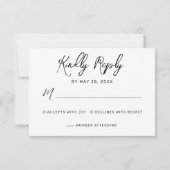 Modern Black White Hand Lettered Script Wedding RSVP Kaartje (Achterkant)