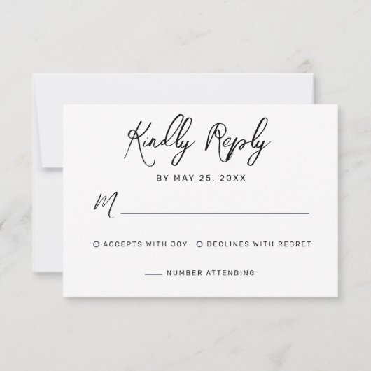 Modern Black White Hand Lettered Script Wedding RSVP Kaartje (Achterkant)