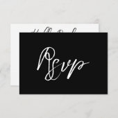 Modern Black White Hand Lettered Script Wedding RSVP Kaartje (Voorkant / Achterkant)