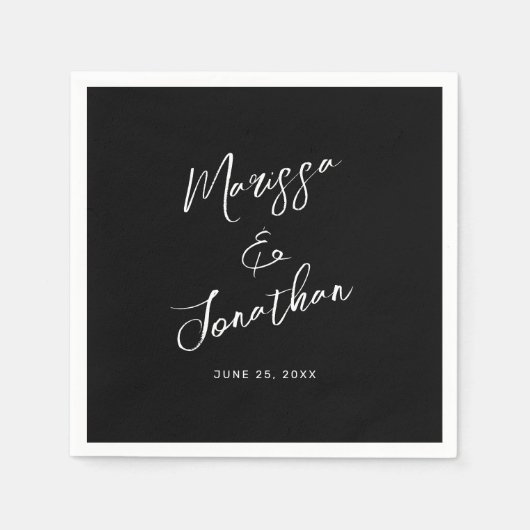 Modern Black White Hand Lettered Script Wedding Servet (Voorkant)