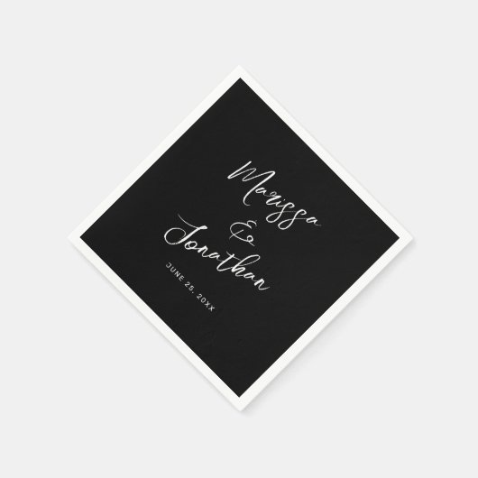 Modern Black White Hand Lettered Script Wedding Servet (Hoek)