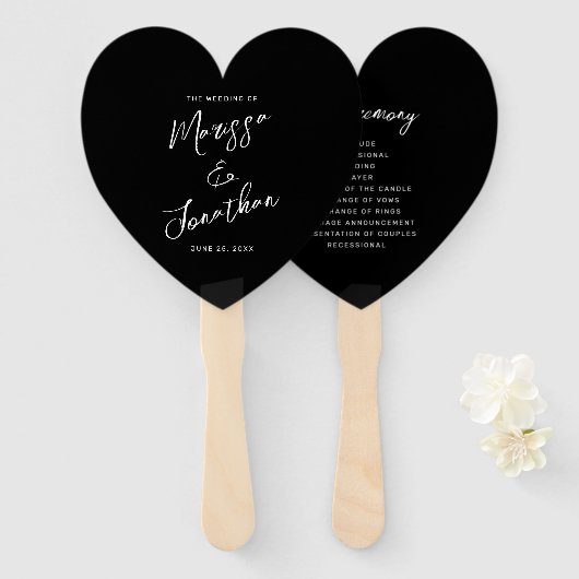 Modern Black White Hand Lettered Wedding Programme Handwaaier (Voorkant en achterkant)