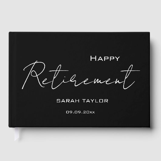 Modern Black White Happy Retirement Personalized  Gastenboek (Voorkant)
