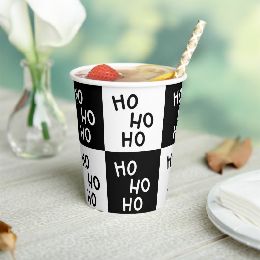 Modern Black White Ho Ho Santa Laugh Christmas Papieren Bekers (Insitu)