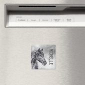 Modern Black White Horse Name Waterverf Magnet (Insitu (Vaatwasser))