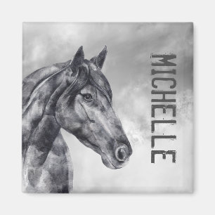 Modern Black White Horse Name Waterverf Magnet