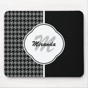 Modern Black White Houndstooth Monogram en naam Muismat