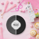 Modern Black White Houndstooth Monogram en naam Papieren Bordje (Feest)