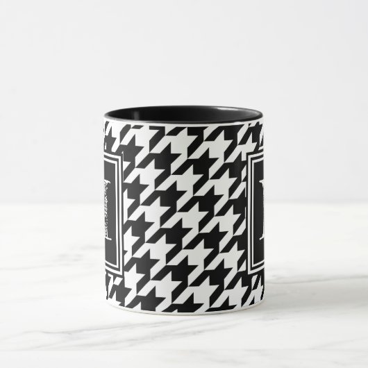 Modern Black White Houndstooth Monogram Mok (Midden)