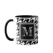 Modern Black White Houndstooth Monogram