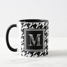 Modern Black White Houndstooth Monogram Mok
