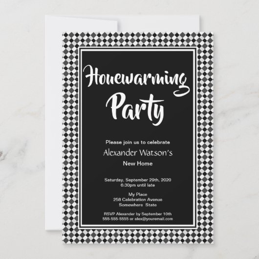 Modern Black White Housewarming Party Kaart (Voorkant)