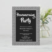 Modern Black White Housewarming Party Kaart (Staand voorkant)