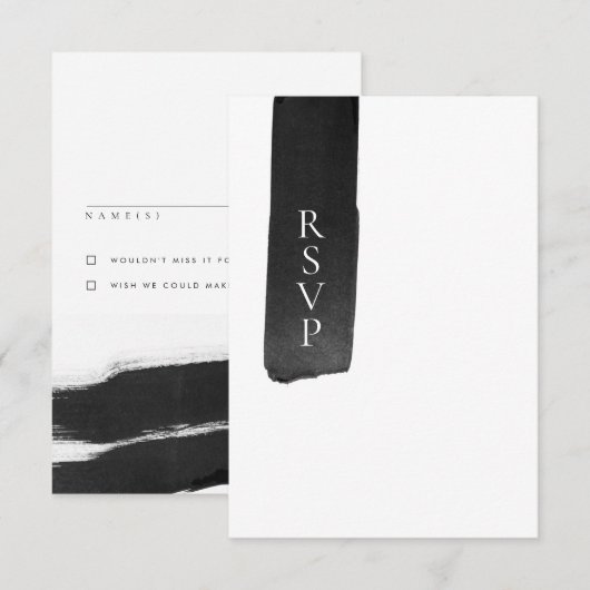 Modern Black + White Ink Wedding RSVP-kaart Kaart (Voorkant / Achterkant)