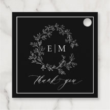 Modern Black White Leafy Crest Monogram Weddenscha