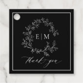 Modern Black White Leafy Crest Monogram Weddenscha Bedankjes Labels (Voorkant)