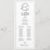 Modern Black White Leafy Crest Monogram Weddenscha Programmakaart (Achterkant)