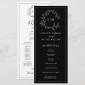 Modern Black White Leafy Crest Monogram Weddenscha Programmakaart (Voorkant / Achterkant)