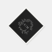 Modern Black White Leafy Crest Monogram Weddenscha Servet (Hoek)