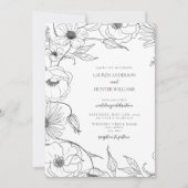 Modern Black White Line Art Floral Wedding Kaart (Voorkant)