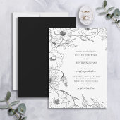 Modern Black White Line Art Floral Wedding Kaart