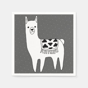 Modern Black & White Llama Sketch Servet