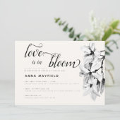 Modern Black White Magnolia Love in Bloom Bridal Kaart (Staand voorkant)