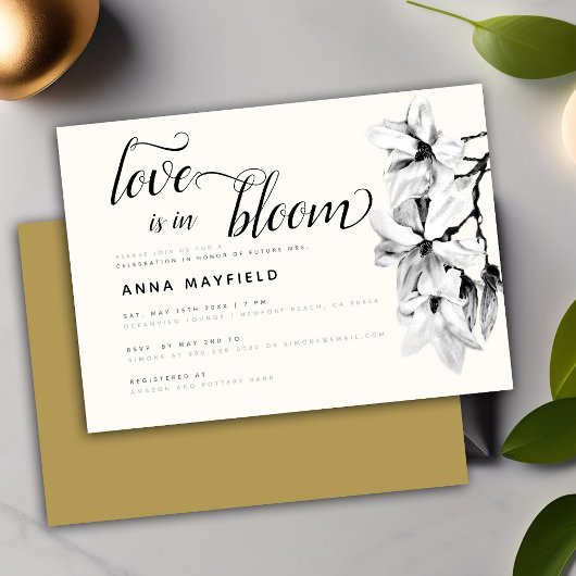 Modern Black White Magnolia Love in Bloom Bridal Kaart