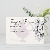 Modern Black White Magnolia Time for Tea Bridal Kaart (Staand voorkant)