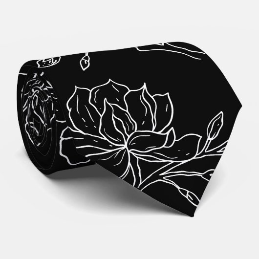 Modern Black & White Magnolia Wedding Stropdas (Opgerold)