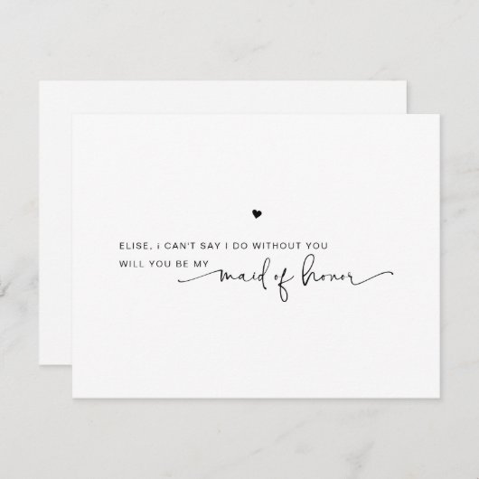 Modern Black White Maid of Honor proposal Kaart (Voorkant / Achterkant)