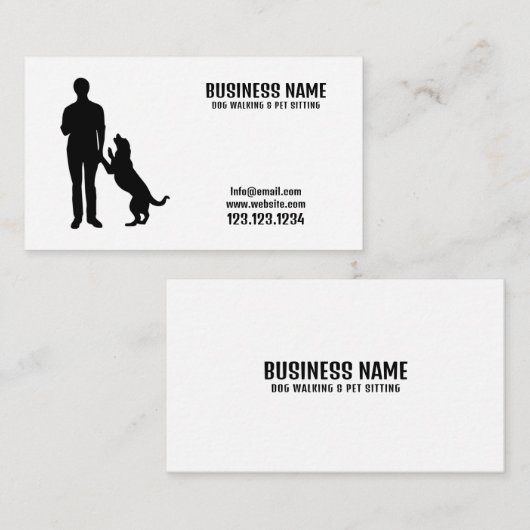 Modern Black & White Man Silhouette Dog Walking Visitekaartje (Voorkant / Achterkant)