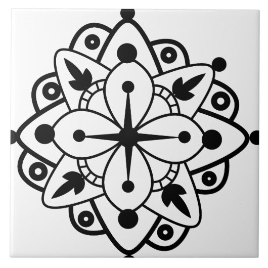 Modern Black White Mandala Marble Ceramic Tegel Tegeltje (Voorkant)
