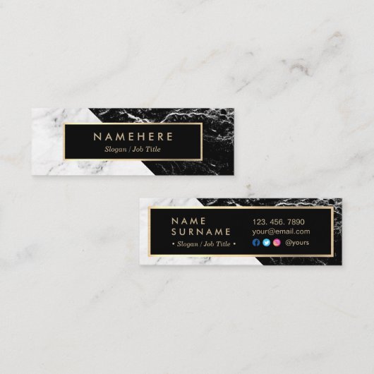 Modern Black White Marble Gold Mini Visitekaartje (Voorkant / Achterkant)