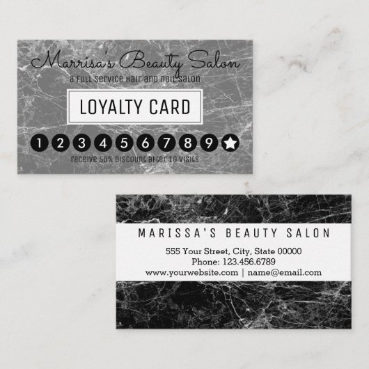 Modern Black White Marble Loyalty Discount Punch (Voorkant / Achterkant)