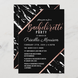 Modern Black White Marble Roos Gold Bachelorette Kaart